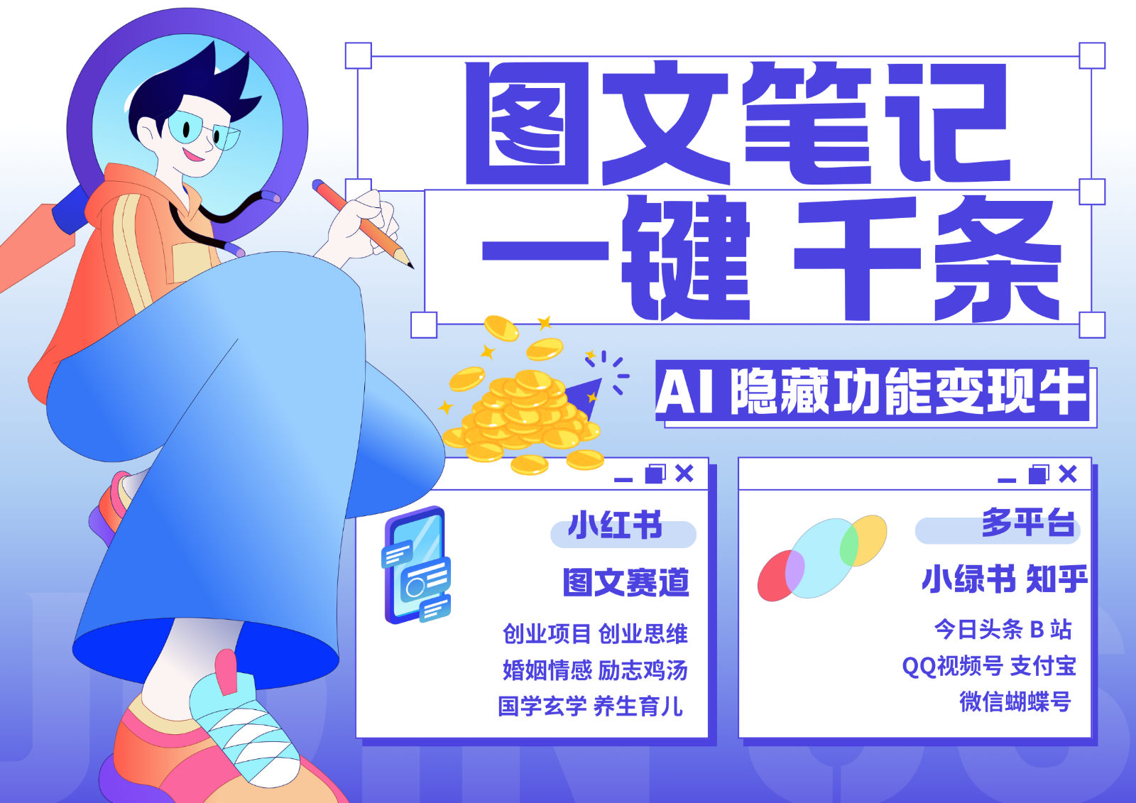 1键生成数千条图文 创业国学 秒生笔记 小红书小绿书图文 轻松引流 变现30000+-启航资源站