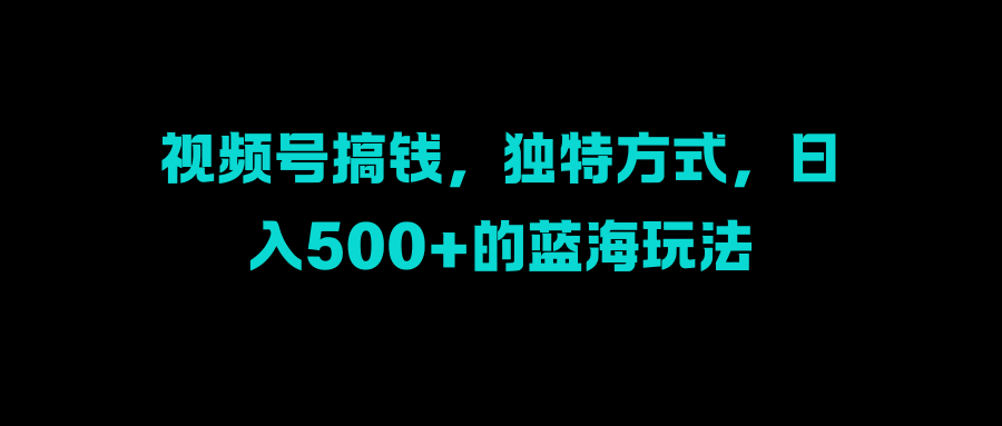 视频号搞钱，独特方式，日入500+的蓝海玩法-启航资源站