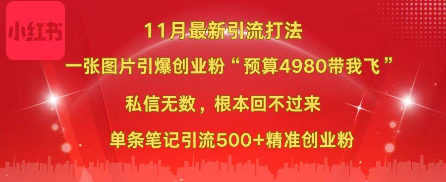 小红书11月最新图片打法，一张图片引爆创业粉“预算4980带我飞”，私信无数，根本回不过来，单条笔记引流500+精准创业粉-启航资源站