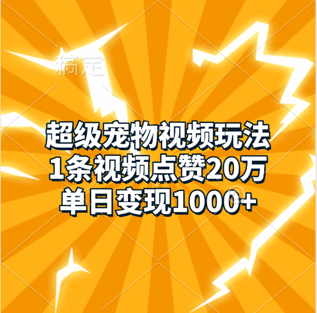 超级宠物视频玩法，1条视频点赞20万，单日变现1000+-启航资源站