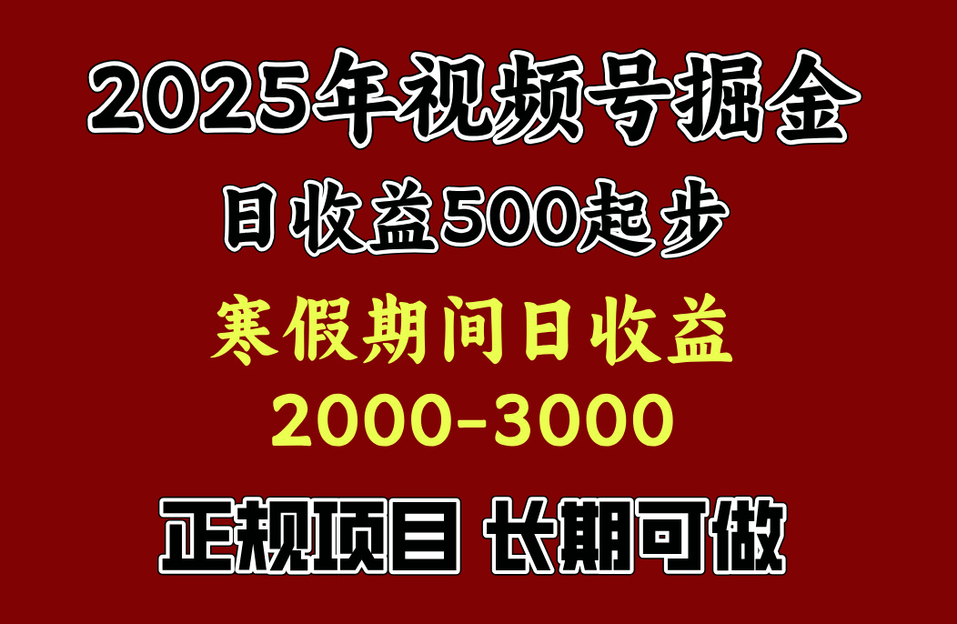 最新视频号项目，单账号日收益500起步，寒假期间日收益2000-3000左右，-启航资源站