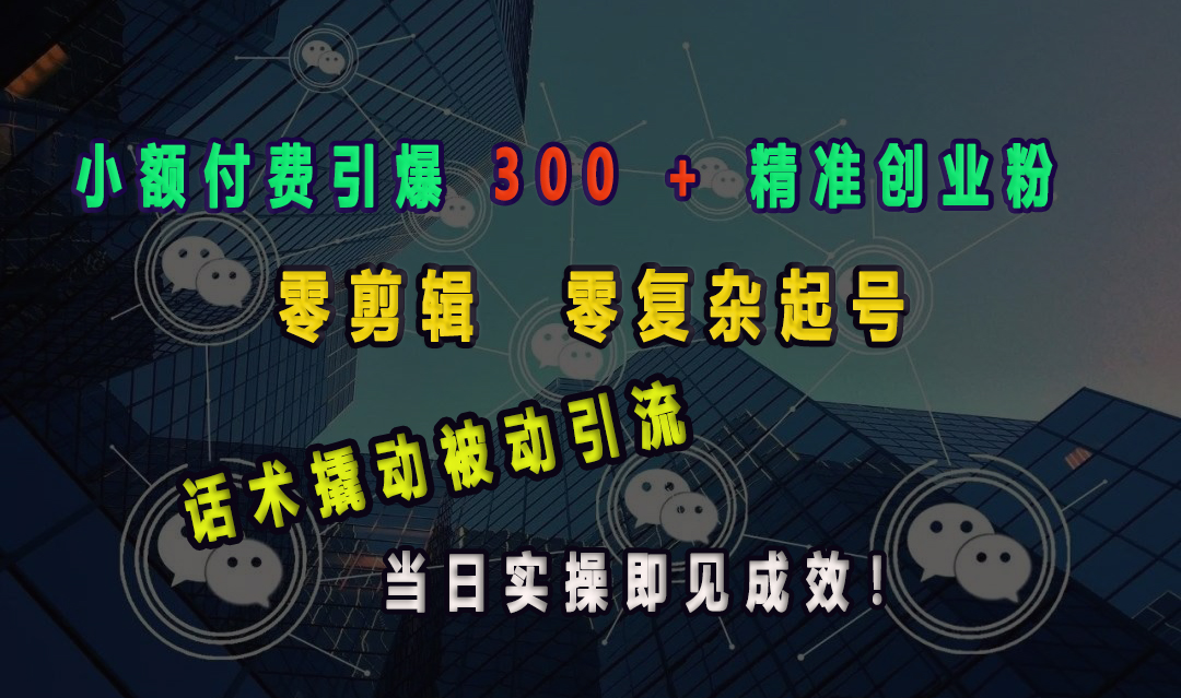 小额付费引爆 300 + 精准创业粉，零剪辑、零复杂起号，话术撬动被动引流，当日实操即见成效！-启航资源站