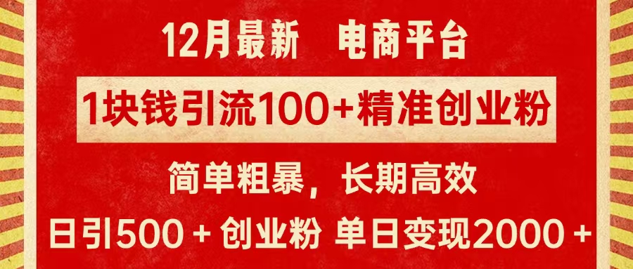 拼多多淘宝电商平台1块钱引流100个精准创业粉，简单粗暴高效长期精准，单人单日引流500+创业粉，日变现2000+-启航资源站