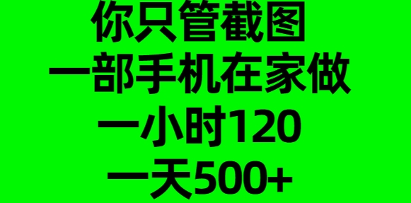 你只管截图，一部手机在家做，一小时120，一天500+-启航资源站