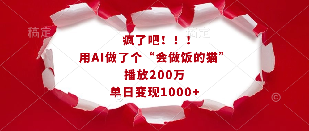 疯了吧！！！用AI做了个“会做饭的猫”，播放200万，单日变现1000+-启航资源站